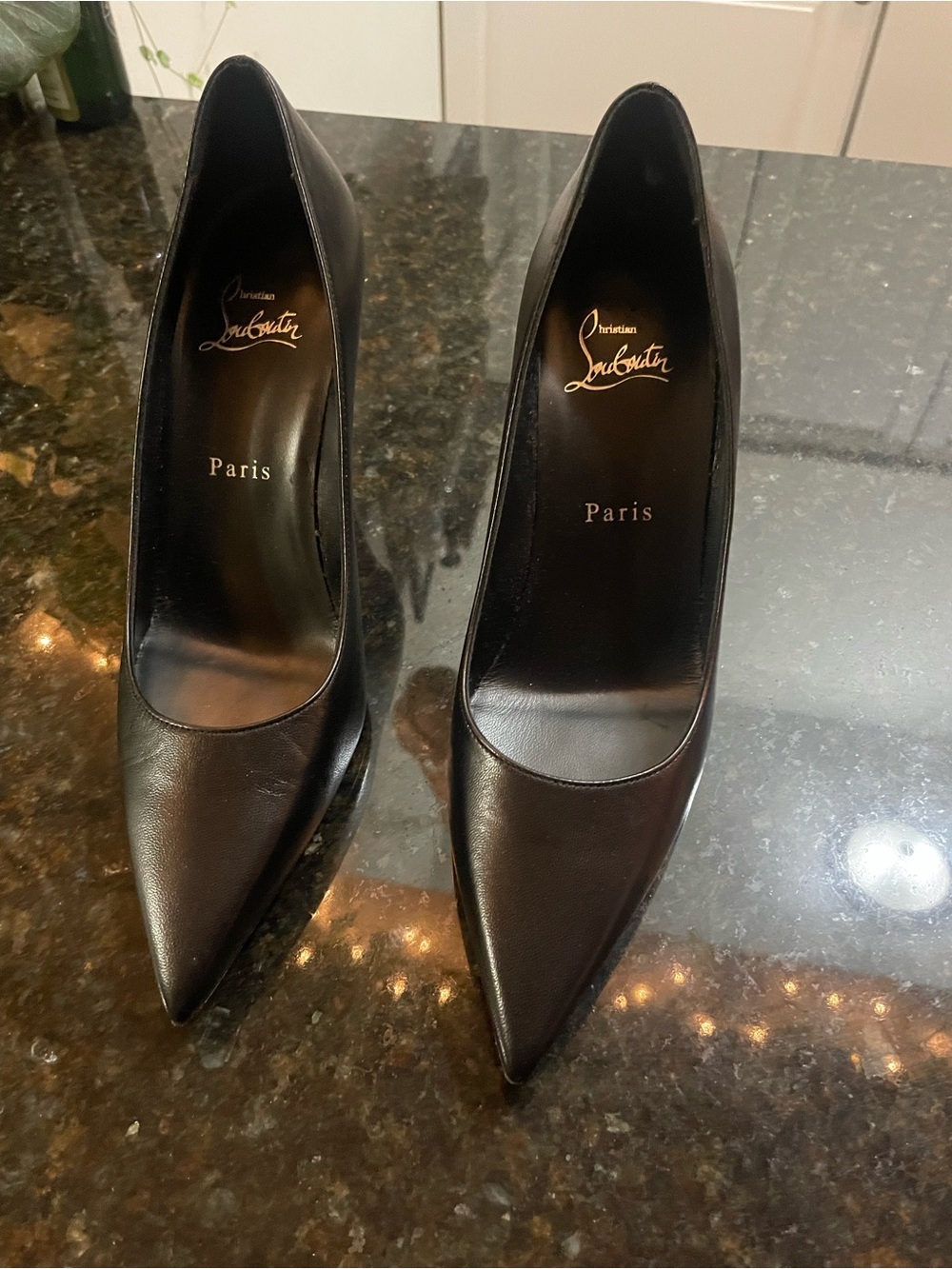 Christian Louboutin Black Pointed Leather Stiletto Pumps